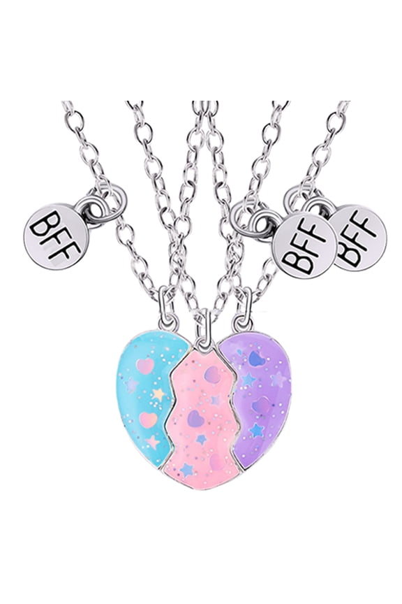 BFF Necklace for 3, BFF Magnetic Matching Heart Necklace, Best Friends Forever Necklaces for 3 BFF Heart Puzzle Matching Alloy Pendant Necklaces Set