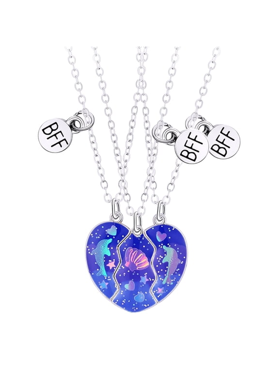 BFF Necklace for 3, BFF Magnetic Matching Heart Necklace, Best Friends Forever Necklaces for 3 BFF Heart Puzzle Matching Alloy Pendant Necklaces Set