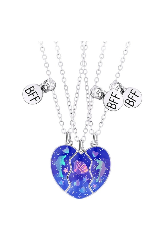 BFF Necklace for 3, BFF Magnetic Matching Heart Necklace, Best Friends Forever Necklaces for 3 BFF Heart Puzzle Matching Alloy Pendant Necklaces Set