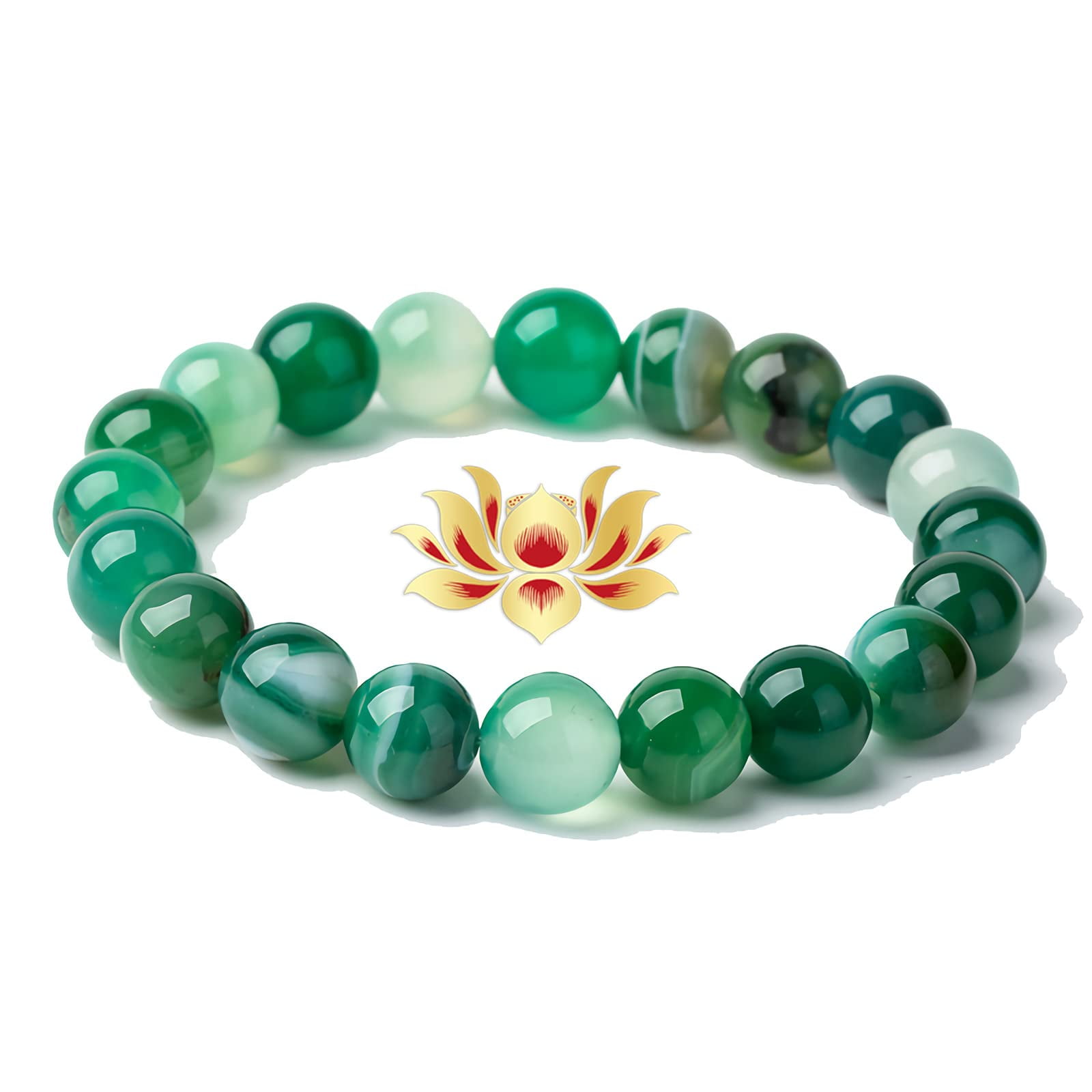 BFGFGO Green Agate Bead Bracelet 10mm in Adjustable Elastic Rope, 67-8 inches