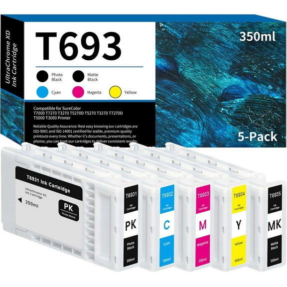 BFGT T693 UltraChrome XD Ink Cartridge Set 350ml T6931 T6932 T6933 T6934 T6935 Replacement for SureColor T7000 T7270 T3270 T5270D T5270 T3270 T7270D T5000 T3000 Printer Ink