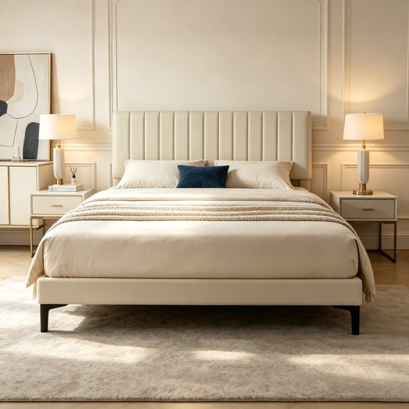 Adjustable Vertical Channel Tufted Platform Bed Frame,Dutch Velvet Upholstered Bed, No Box Spring Needed, Sturdy Support, Easy Assembly,