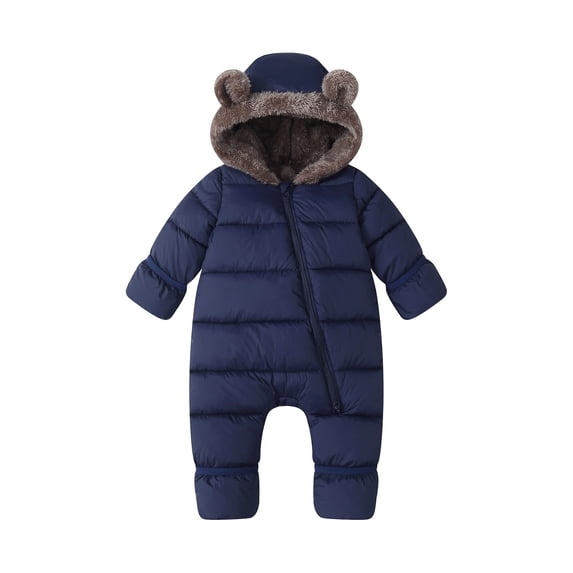 BFHHYA 6-36 Months Baby Boys Girls Snowsuit Toddler Winter Warm Coat Thermal Fleece Lined Hooded Jumpsuit Front Zipper Footed One Piece Snow Suit