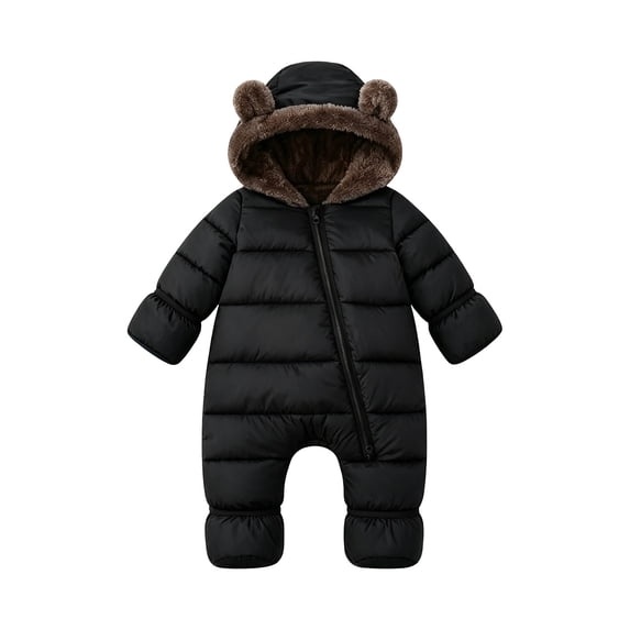 BFHHYA 6-36 Months Baby Boys Girls Snowsuit Toddler Winter Warm Coat Thermal Fleece Lined Hooded Jumpsuit Front Zipper Footed One Piece Snow Suit
