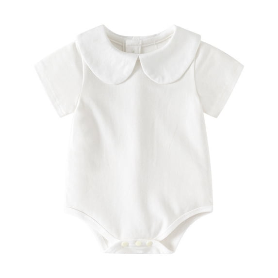 BFHHYA Baby Girls Boys Bubble Romper Peter Pan Collar Short Sleeve Bodysuit Soft Comfy Cotton Onesie Lightweight Casual Romper for Photo Daily Wear