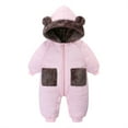 thumbnail image 1 of BFHHYA Baby Winter Fleece Romper (6M-3Y) Newborn Infant Quilted Hooded Jumpsuit Zip-Up Onesie with Open Crotch, for Cold Days & Family Outings, 1 of 7