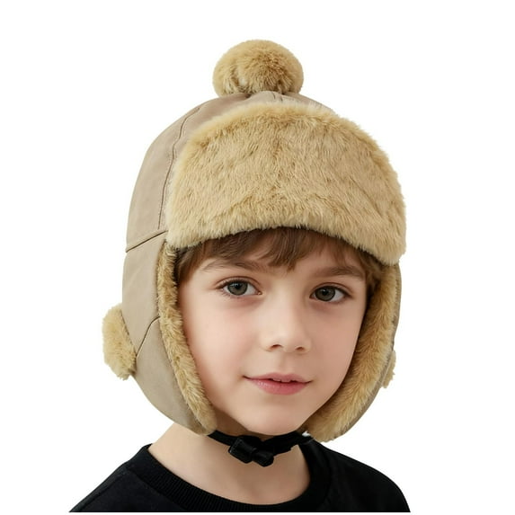 BFHHYA Baby Winter Hat Sherpa Lined Toddler Boys Girl Warm Hat with Earflap Toddler Soft Beanie Cap with Pom 3-10Y