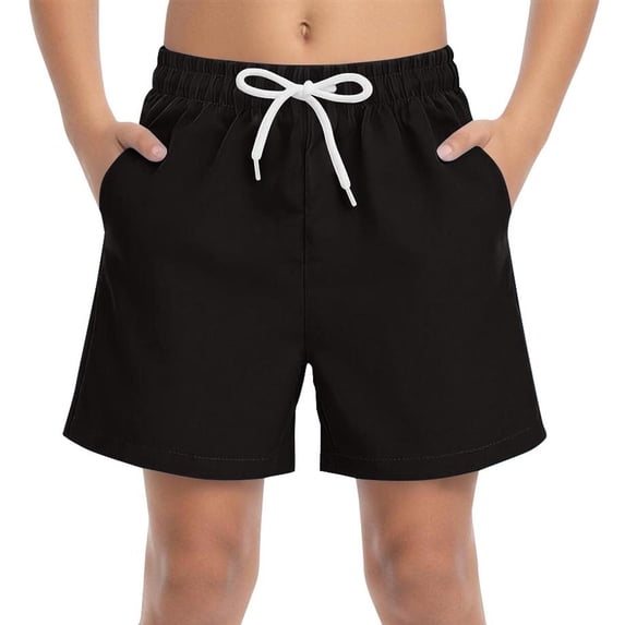 BFHHYA Big Boys Swim Trunks Summer Solid Bathing Suit Beach Board Shorts Swimwear with Pockets for Boys Size 4-15 Years