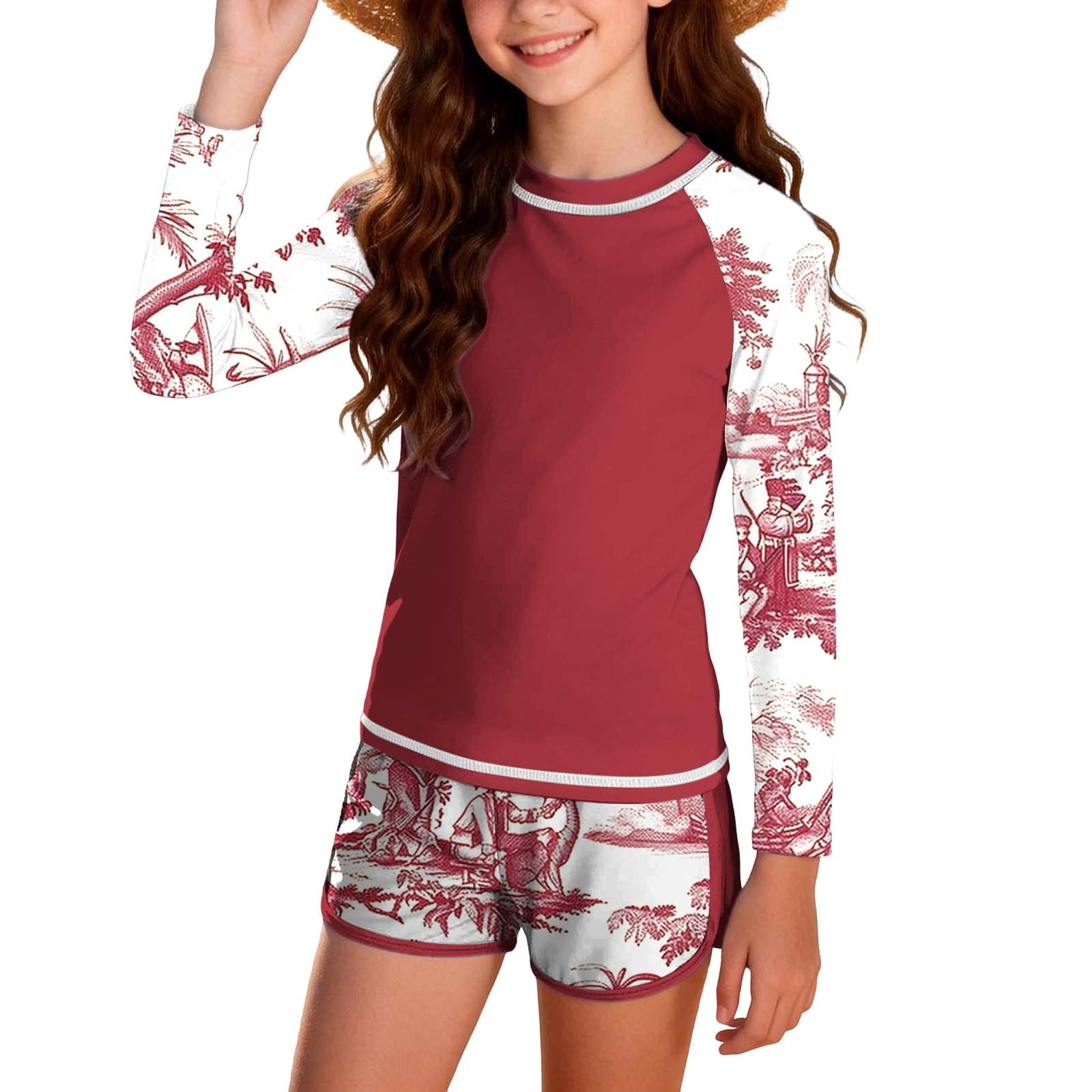 BFHHYA Big Girls 2PC Rash Guard Swimsuit UPF 50+ Quick Drying Pint Long ...
