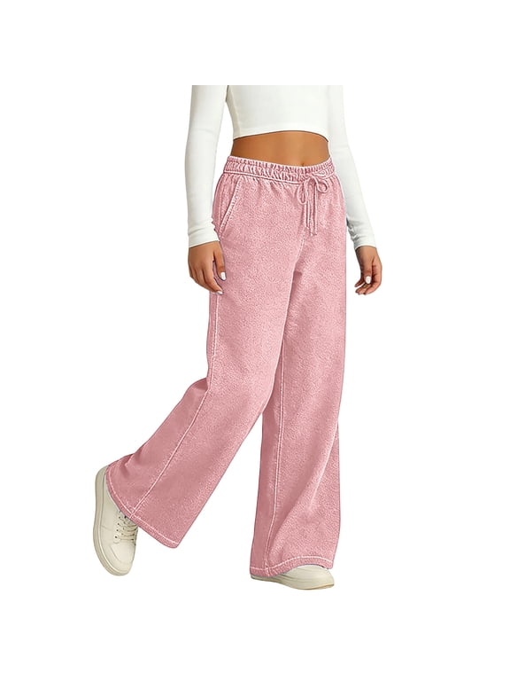 Big Girls Baggy Jeans Elastic Waisted Drawstring Wide Leg Pants Tweens Trendy Y2K Stretchy Pants with Pockets Size 7-16 Years