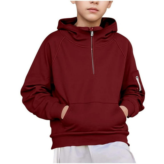BFHHYA Boys (5-14Y) Quarter-Zip Hoodie Raglan-Sleeve Pullover Long Sleeve Solid Color Casual Sweatshirt with Pockets, for Family Hikes
