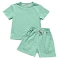 thumbnail image 1 of BFHHYA Boys & Girls 2 Piece Outfits Crew Neck Short Sleeve Tops Elastic Waist Shorts Kids Casual Loose Loungewear Set 12 M-11 Y, 1 of 6