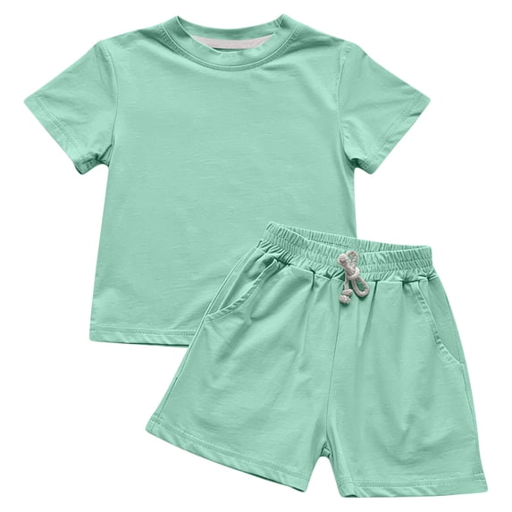 BFHHYA Boys & Girls 2 Piece Outfits Crew Neck Short Sleeve Tops Elastic Waist Shorts Kids Casual Loose Loungewear Set 12 M-11 Y