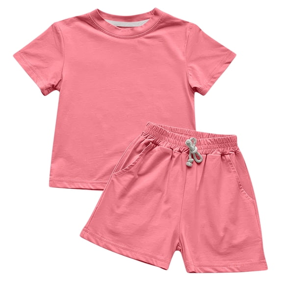 BFHHYA Boys & Girls 2 Piece Outfits Crew Neck Short Sleeve Tops Elastic Waist Shorts Kids Casual Loose Loungewear Set 12 M-11 Y