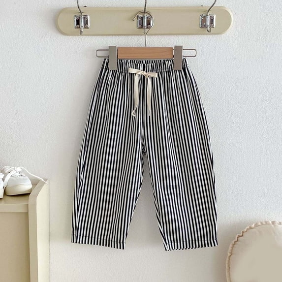 BFHHYA Boys Girls Striped Pants Elastic Waist Drawstring Anti-Mosquito Barrel Pants Kids Lightweight Casual Pants Ages 12 M-6 Y