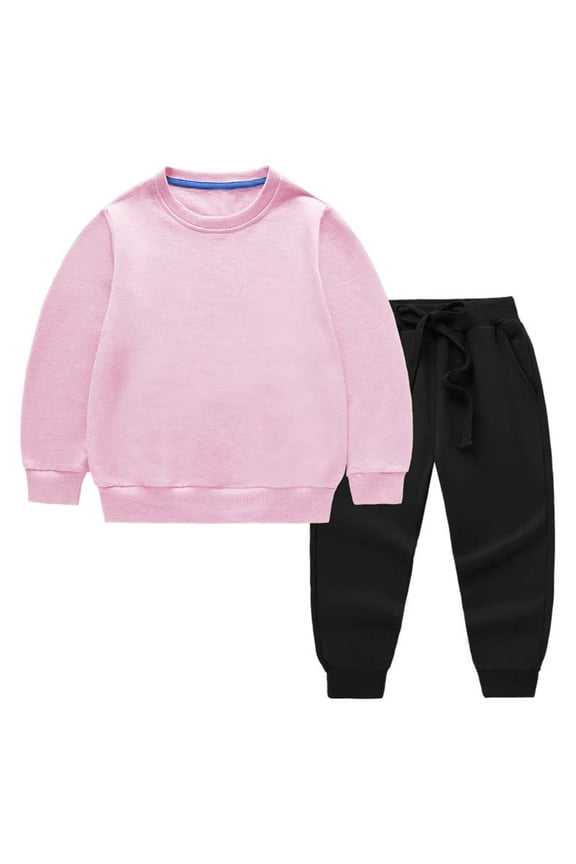 Boys Girls Sweatsuit Crew Neck Long Sleeve Sweatshirt Set Kids Casual Pullover and Jogger Pants Athletic Outfit for Weekend Errands (12Months-11Years)