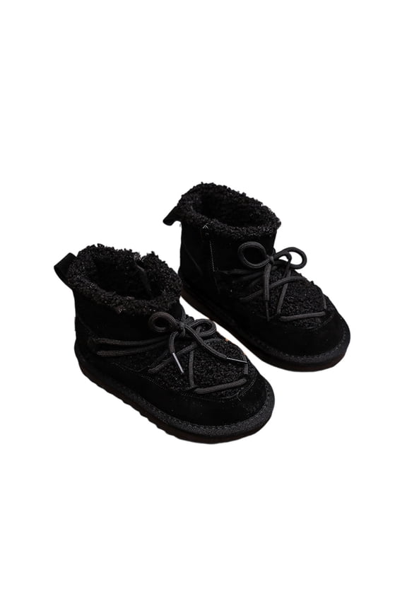 Boys Girls Winter Boots Faux Furry First-Walker Soft Warm Shoes Snow Shoes Outdoor with Laces & Side Zipper, for Winter Playdates & Daily Wear