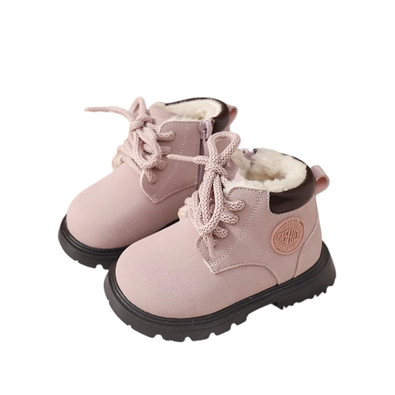 BFHHYA Boys Girls Winter Furry Snow Boots Anti-Slip Ankle Boots Lace-up Winter Shoes for Winter Grocery Runs & Outdoor Play