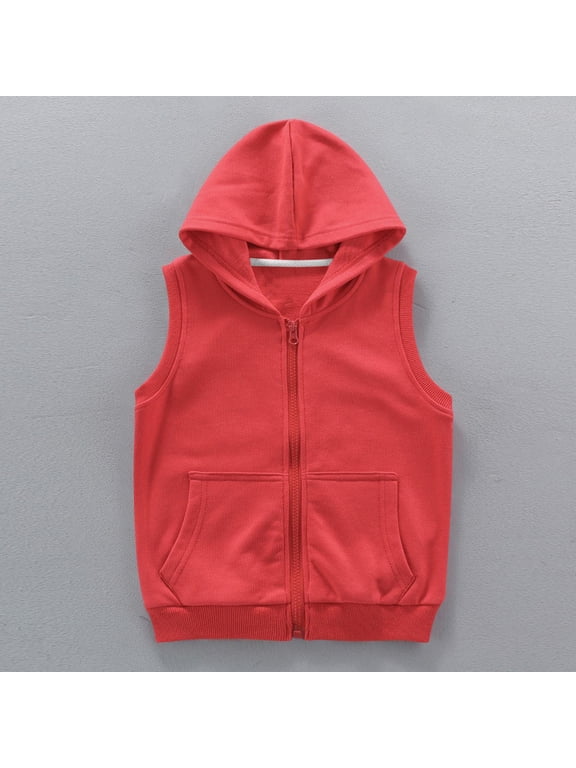 Boys Girls Zip up Hooded Tank Top Kids Cotton Soft Sleeveless Hooded Jackets Casual Outdoor Sport Hooded Waistcoat for Spring Fall