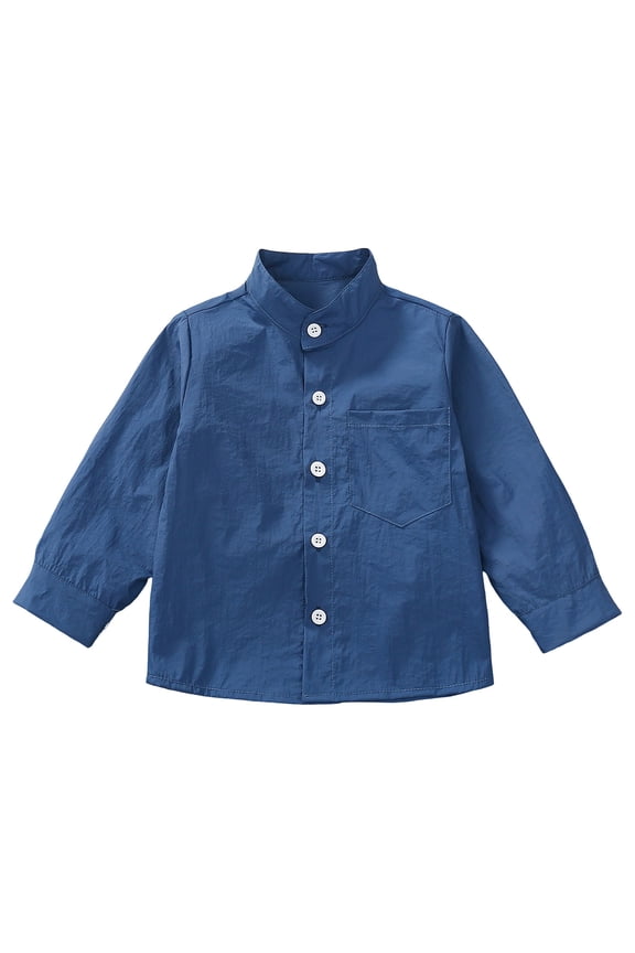 Boys Shirts Classic Point Collar Long Sleeve Blouse Button Down Casual Tops with Pocket 5-15 Years
