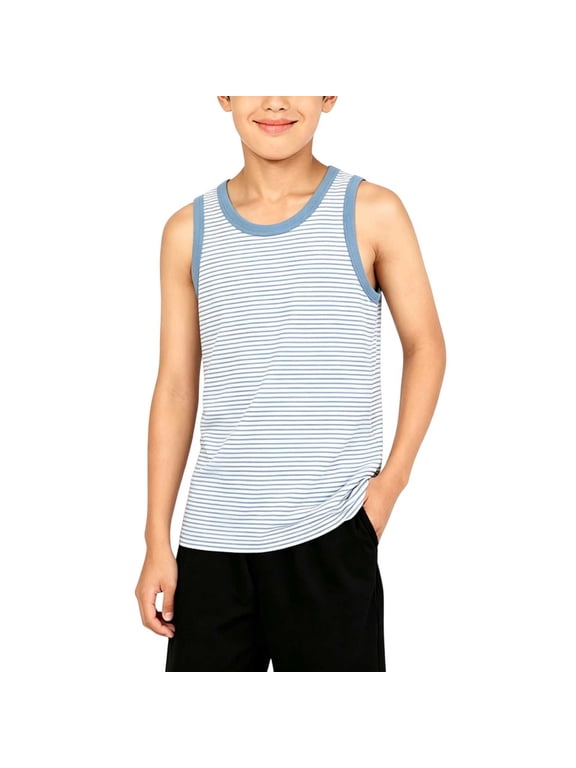 Boys Sleeveless Tank Tops Round-Neck Striped Undershirts Soft Cotton Sports Tank Top (1-9 Years)