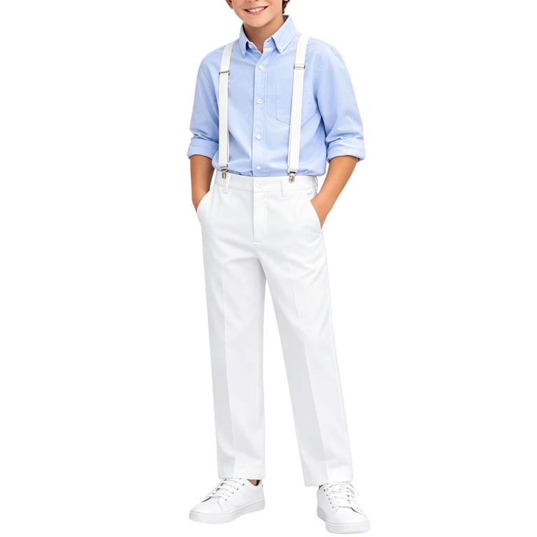 Bfhhya Boys Suspender Dress Pants Straight Leg Formal Pants with Detachable Braces School Unifrom Pants for Wedding Graduation, Boy's, Size: 7-8Years