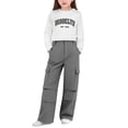 thumbnail image 1 of BFHHYA Girls 2 Piece Outfits Letter Printed Long Sleeve T-Shirts Fashion Cargo Pants Clothes Outfits for Girl Size 6-15 Years, 1 of 5