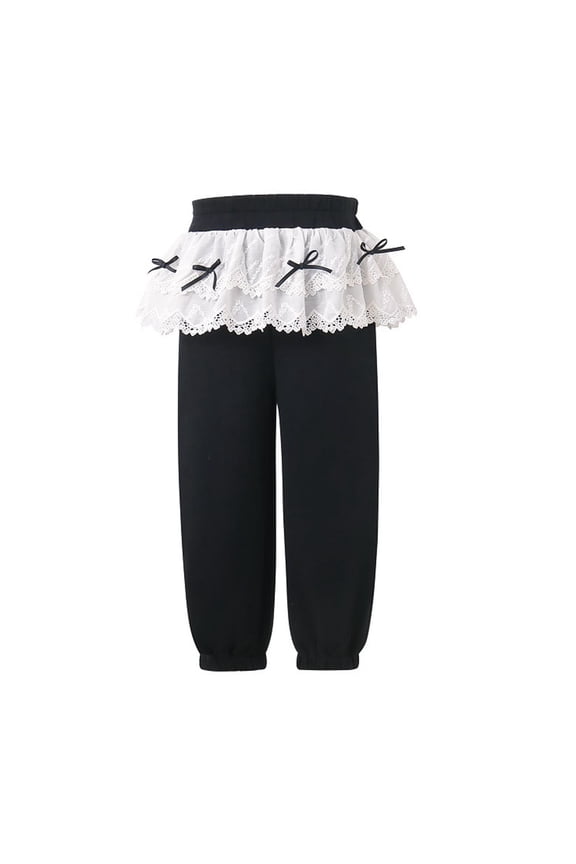 Girls (3-15Y) Cuffed Jogger Pants with Lace Ruffle Tutu Skirt, Cotton Casual Sweatpants Athletic Elastic Waist Pants for Birthday Parties