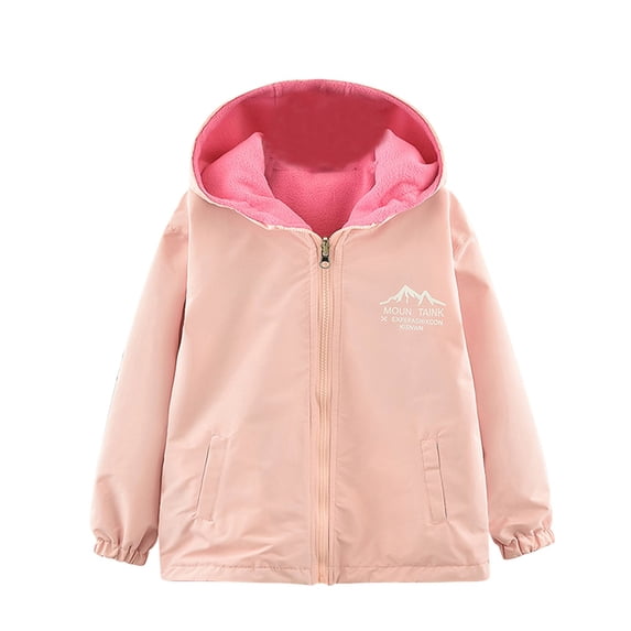 BFHHYA Girls' (4-15Y) Fleece-Lined Waterproof Jacket Reversible Hooded Full Zip Windproof Jacket Warm Coat for Outdoor Trips & School Runs