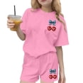 thumbnail image 1 of BFHHYA Girls 4th of July Sets 2-Piece Outfit Cherry Print Short Sleeve Top Loose Shorts Tween Casual Summer Set Size 3-15 Years, 1 of 5