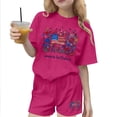 thumbnail image 1 of BFHHYA Girls 4th of July Shorts Set Floral & Flag Print Short Sleeve Tee Elastic Waist Shorts Tween Summer 2-Piece Outfit 3-15 Y, 1 of 5