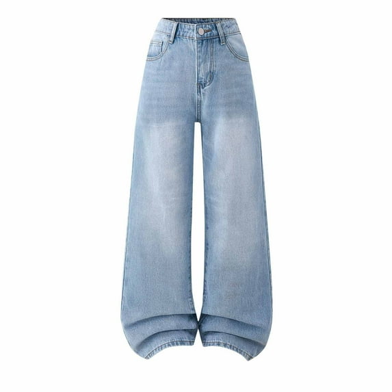 BFHHYA Girls Baggy Jeans Wide Leg High Waist Denim Pants Hip Hop Loose Long Trousers Streetwear for Teens Girls Size 12-16 Years