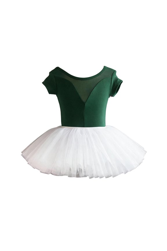 Girls Ballet Leotard Dress Patchwork Short Sleeve Tutu Dress Teens Summer Ballerina Ballet Dress Size 3-17 Years