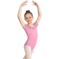 thumbnail image 1 of BFHHYA Girls Ballet Leotards Round Neck Ruffle Trim Short Sleeve Ballet Dance Solid Color Bodysuits for Girls 3-15 Years, 1 of 4