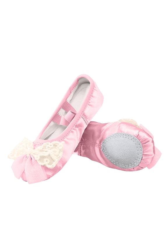 Girls' Ballet Shoes Satin Soft Flat Bowknot Dance Practice Slippers for Yoga & Gymnastics, Recitals & Performance Warm-Ups (Toddler/Junior/Big Kid)