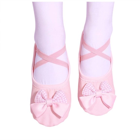 BFHHYA Girls' Ballet Shoes (Toddler/Junior/Big Kid) Canvas Soft Flat Non-Slip Dance Practice Slippers with Bow for Yoga & Gymnastics, Daily Training