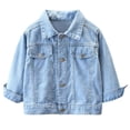 thumbnail image 1 of BFHHYA Girls' Blue Denim Jacket Bow-Accented Button Down Fashion Trucker Jacket Long Sleeve Collared Casual Coat with Pockets for Family Trips (1-13 Years), 1 of 9