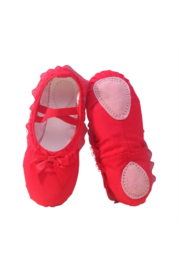 Girls' Canvas Ballet Shoes (Toddler/Junior/Big Kid) Soft Flat Non-Slip Dance Practice Slippers with Satin Trim for Yoga & Gymnastics, Home Practice