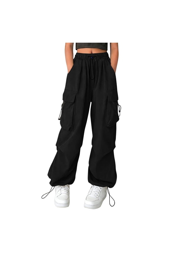 Girls Cargo Pants Casual High Waisted Baggy Pants Loose Hip Hop Wide Leg Pant Y2K Streetwear for Girls Size 4- 15 Years