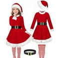 thumbnail image 1 of BFHHYA Girls Christmas Santa Claus Costume Red Long Sleeve Dress with Belt, Xmas Dress Up Party Outfit Holiday Hat Belt Socks Set 3-11Y, 1 of 7