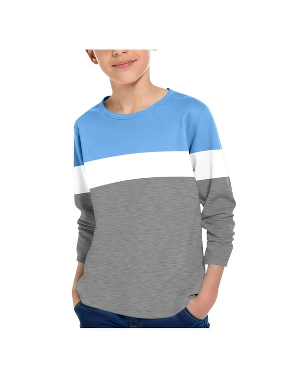 Girls' Color-Block Long Sleeve Shirt Crewneck Basic Casual T-Shirt for Daily Wear & School Matching(3-14Y)