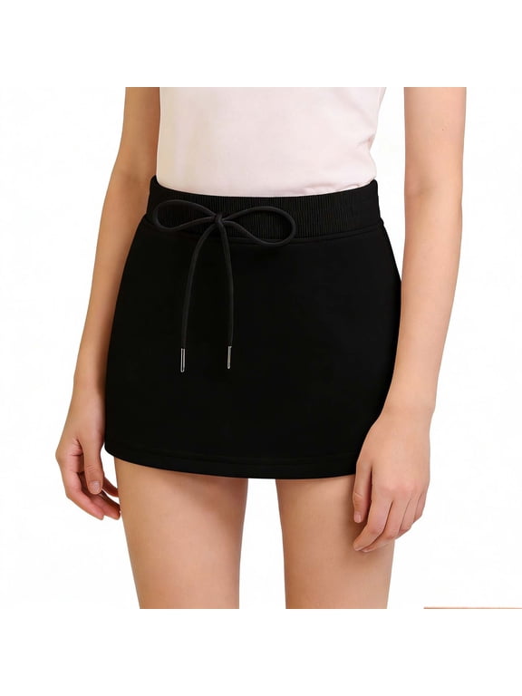 Girls Cotton A-Line Skirt Drawstring Elastic Waist Mini Skirt Teens Casual Athletic Skorts with Liner Size 3-13 Years