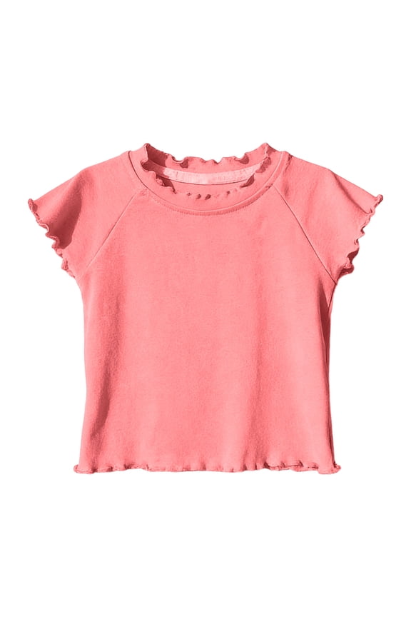 Girls Cotton Raglan Shirts Ruffle Trim Crew Neck Short Sleeve Shirts Casual Cute Summer Tops for Girls 12 Months-9 Years