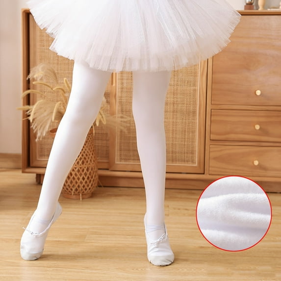 BFHHYA Girls' Dance Tights White Light Fleece Stretch Ballet Footed Tights for Dance Practice & Stage Performances(2-14Y)