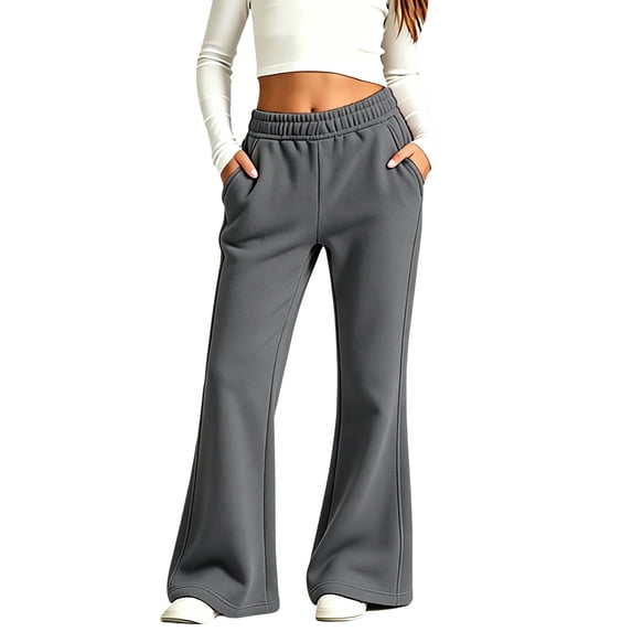 BFHHYA Girls Flare Sweatpants Fleece Elastic Waist Trousers Kids Soild Color Casual Bootcut with Side Pockets Fall Winter Trendy Bell Bottom Pants