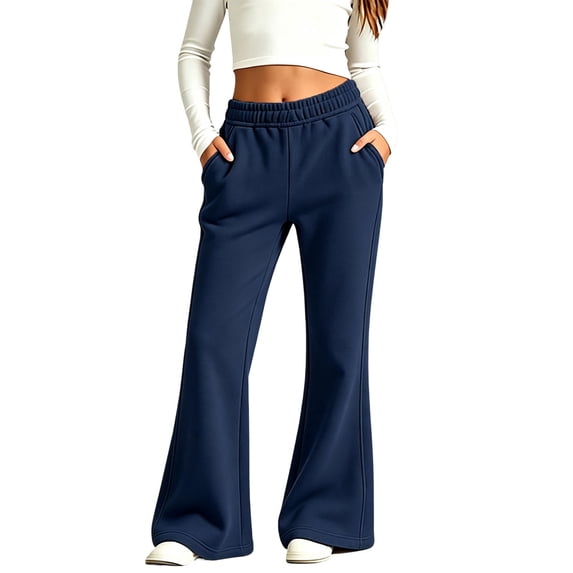 BFHHYA Girls Flare Sweatpants Fleece Elastic Waist Trousers Kids Soild Color Casual Bootcut with Side Pockets Fall Winter Trendy Bell Bottom Pants