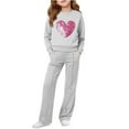 thumbnail image 1 of BFHHYA Girls' Heart-Printed Sweatsuit Kids Long Sleeve Crew-Neck Pullover Sweatshirt and Straight-Leg Pants Casual Sports Outfit for School (7-15 Years), 1 of 5