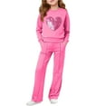 thumbnail image 1 of BFHHYA Girls' Heart-Printed Sweatsuit Kids Long Sleeve Crew-Neck Pullover Sweatshirt and Straight-Leg Pants Casual Sports Outfit for School (7-15 Years), 1 of 5