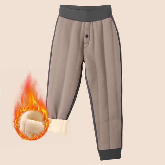 BFHHYA Girls High Waisted Fleece-Lined Thermal Pants Kids Winter Cuffed Warm Layering Pants Comfortable Lounge Pants for Lazy Weekends(2-15Y)