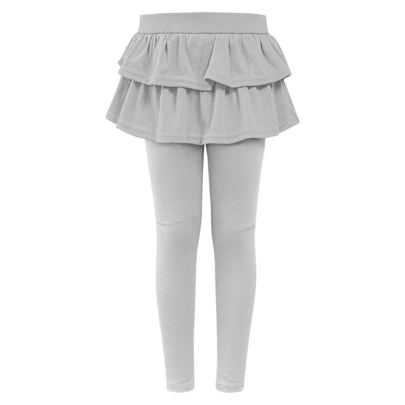 BFHHYA Girls Leggings with Skirt Straight Leg Elastic Waist Trousers Soild Color Stretchy Pants Kids Slim Fit Casual Active Pant 1-12 Years